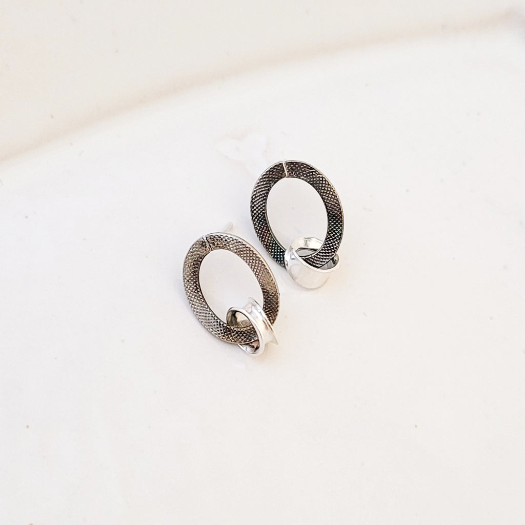 Round and Round - One of a Kind Sterling and White Brass Earrings