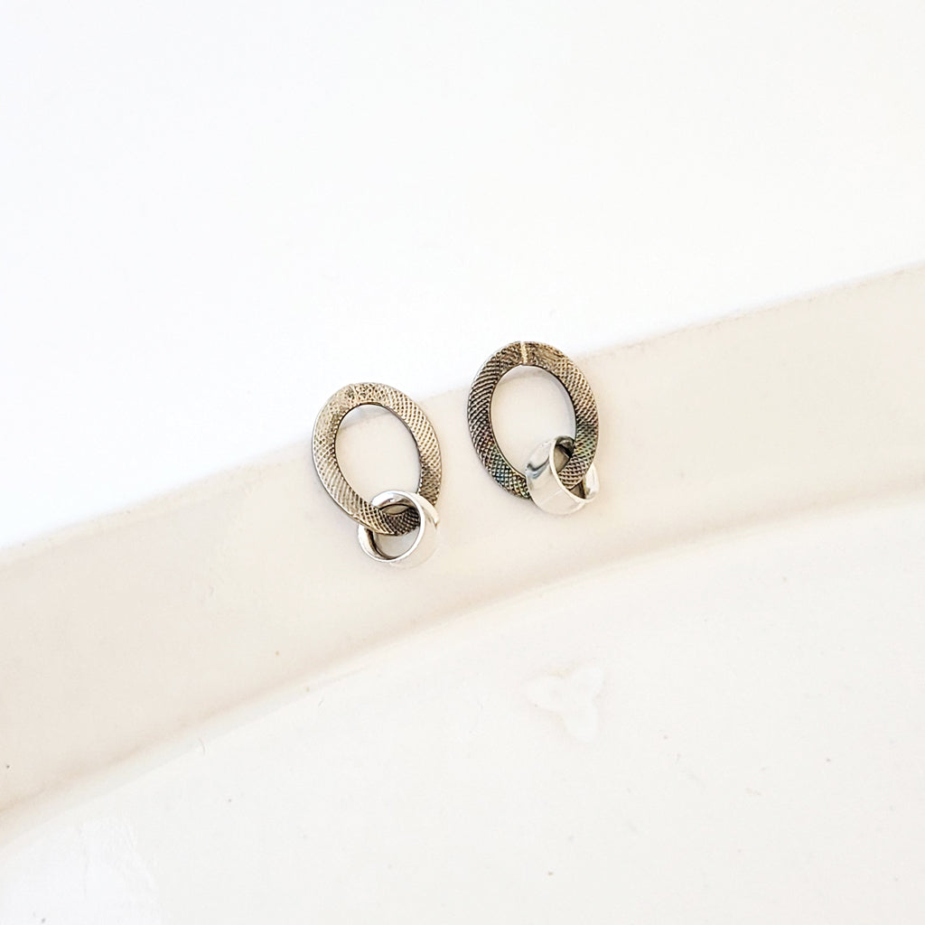 Round and Round - One of a Kind Sterling and White Brass Earrings