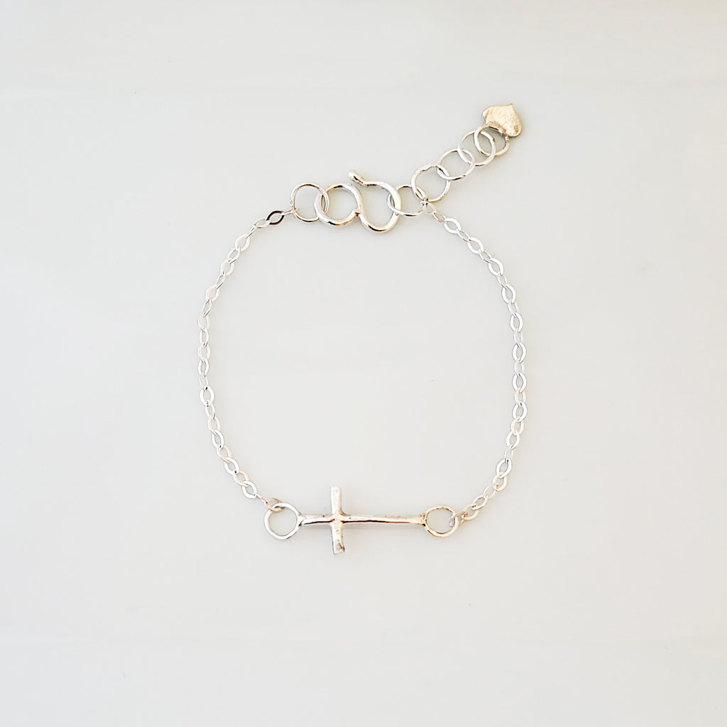 Sterling Side Cross - Bracelet