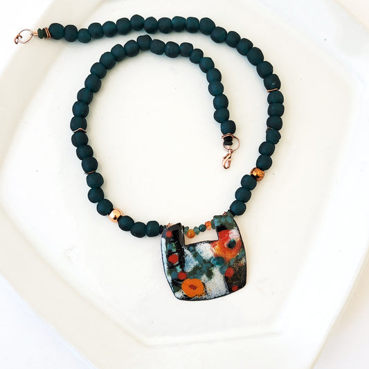 Smooth Jazz Teal - One of a Kind Enamel Necklace