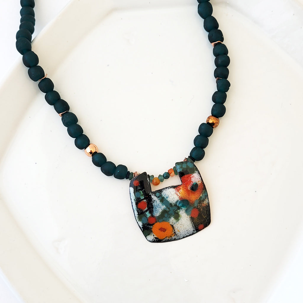 Smooth Jazz Teal - One of a Kind Enamel Necklace