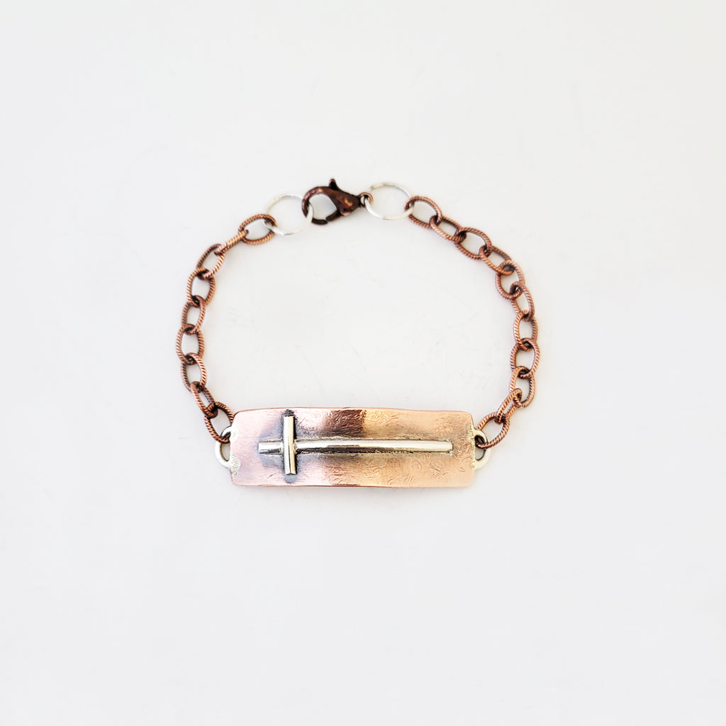 Sterling Silver Cross on Copper - Bracelet