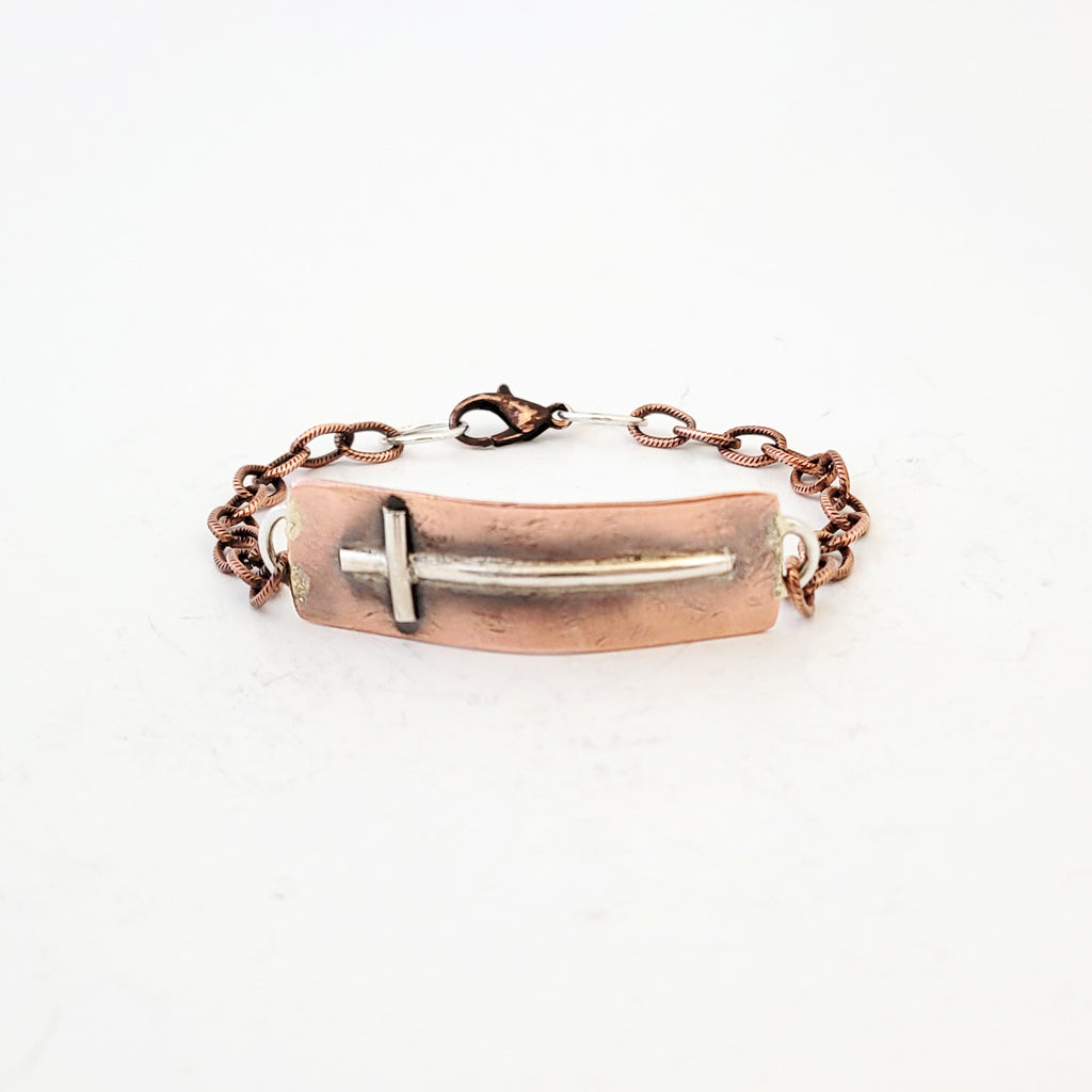 Sterling Silver Cross on Copper - Bracelet