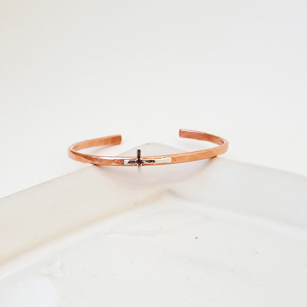 Sterling Cross on Copper - Copper Bracelet