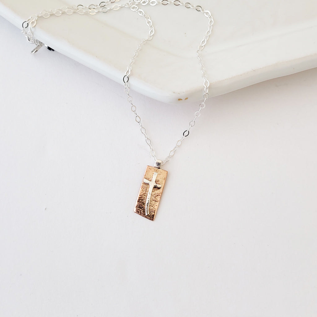 Sterling Cross on Copper - Handmade Necklace