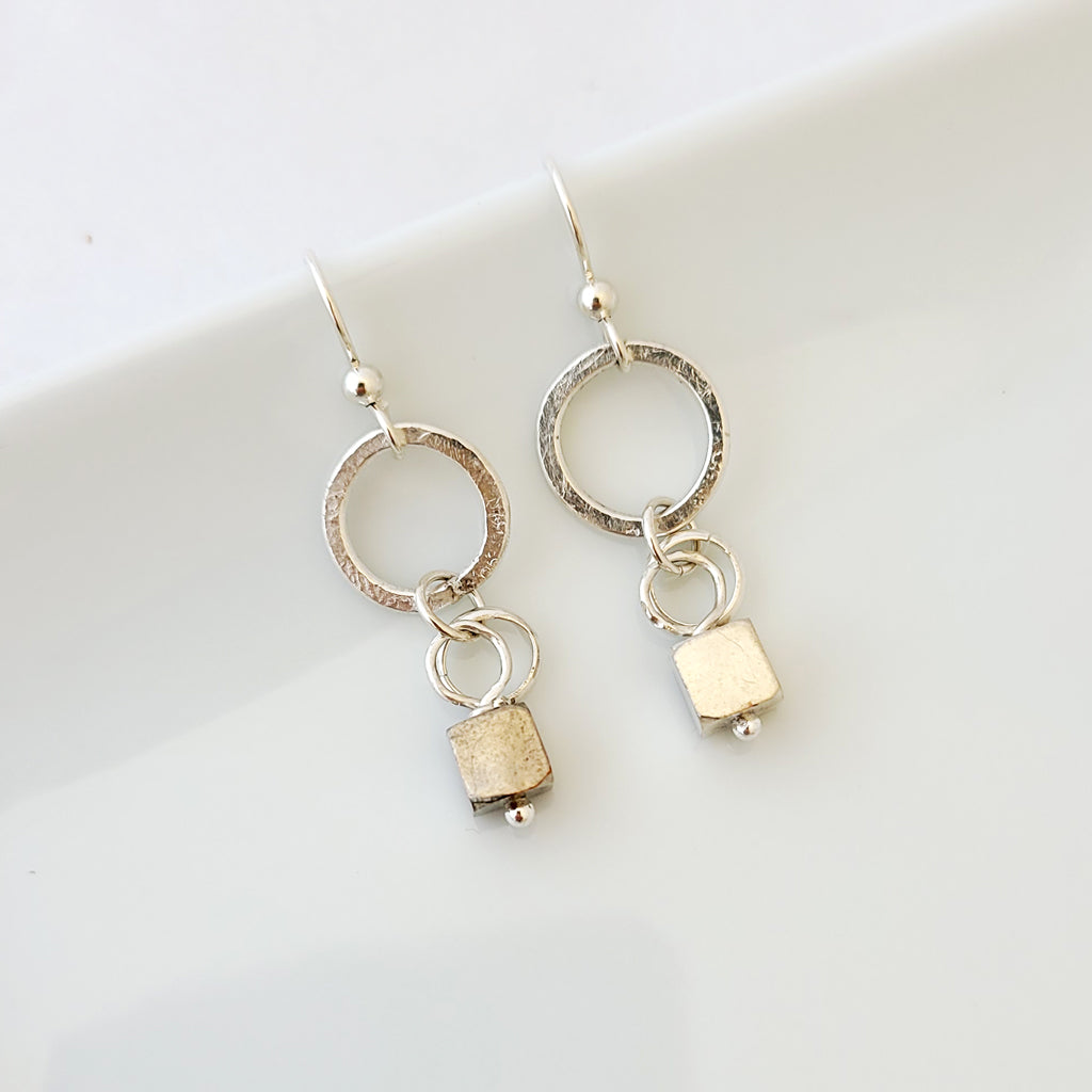 Sterling Cube Drop - Earrings