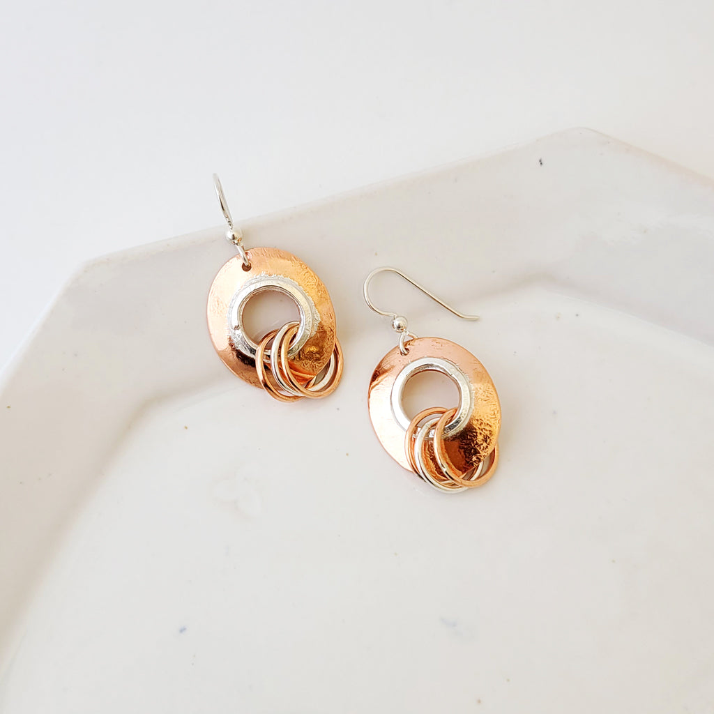 Sterling Lined Oval - One of a Kind Copper and Sterling Earrings