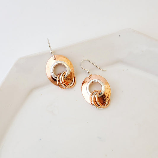 Sterling Lined Oval - One of a Kind Copper and Sterling Earrings