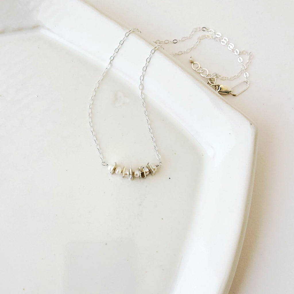 Sterling Pearl Path - Handmade Sterling and Pearl Necklace