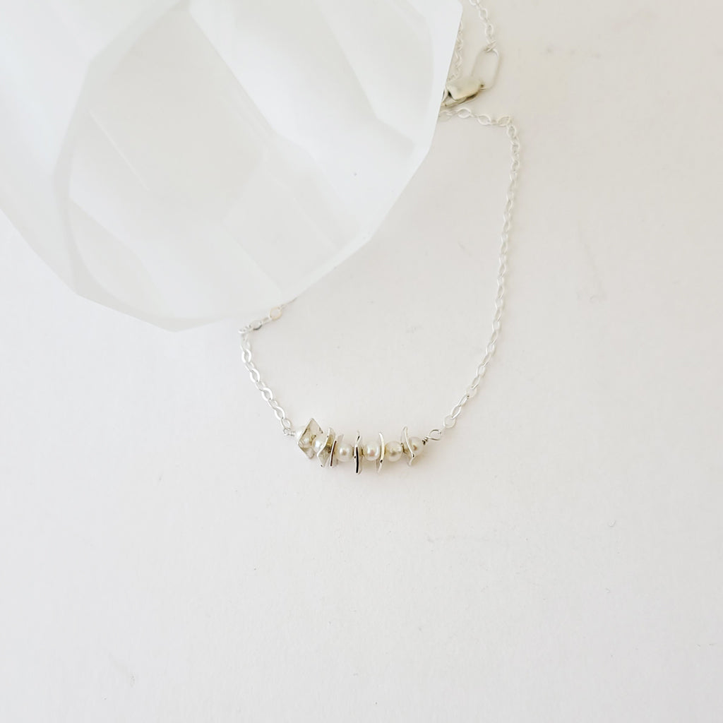 Sterling Pearl Path - Handmade Sterling and Pearl Necklace