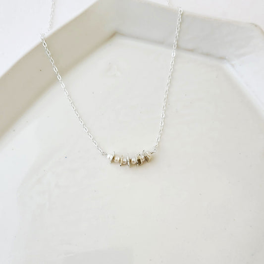 Sterling Pearl Path - Handmade Sterling and Pearl Necklace