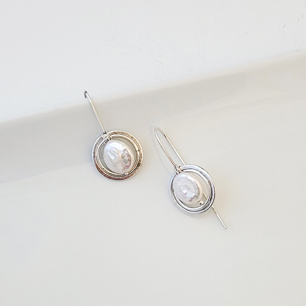 Surrounding Sterling with Freshwater Pearls - Earrings