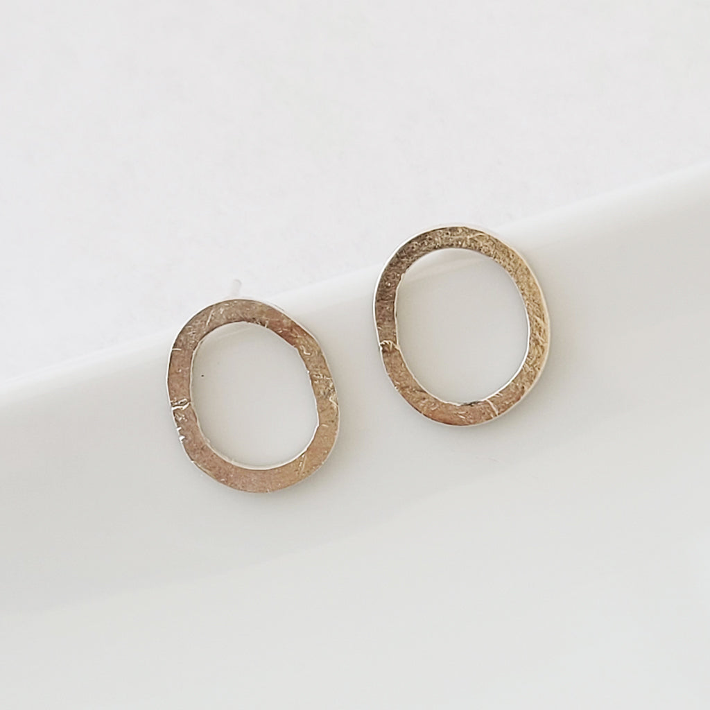 Textured Sterling Silver Oval - Post Earrings