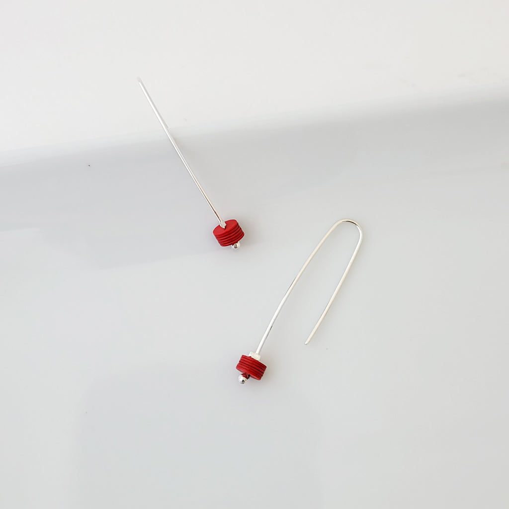 Vinyl Record Stack in Red - Earrings