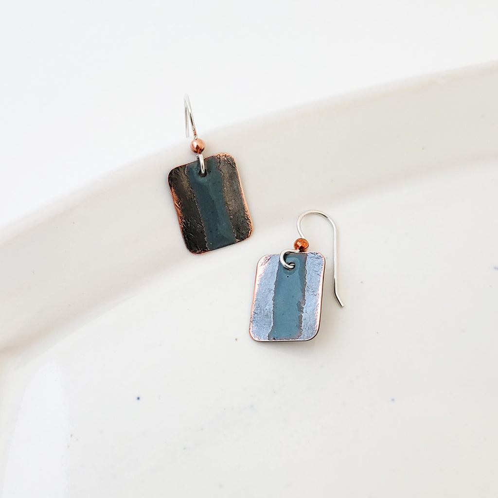 Walkway in Blue Gray - Handmade Copper Earrings