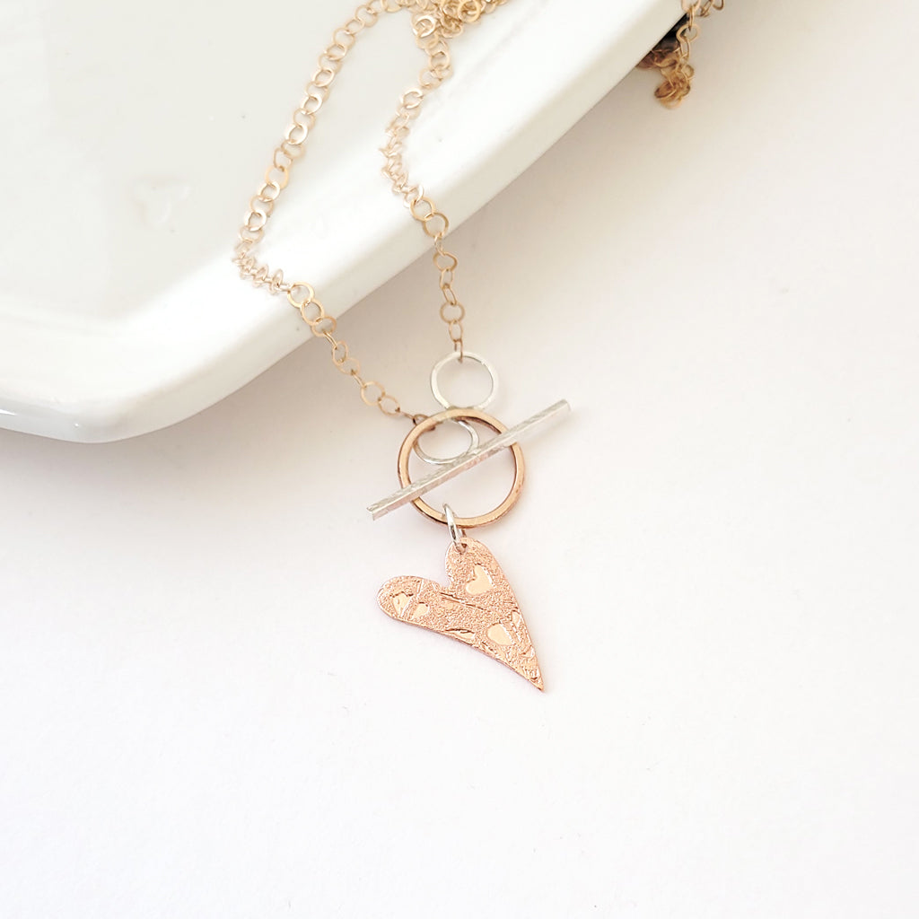 Windswept Heart - One of a Kind Etched Copper Heart Necklace