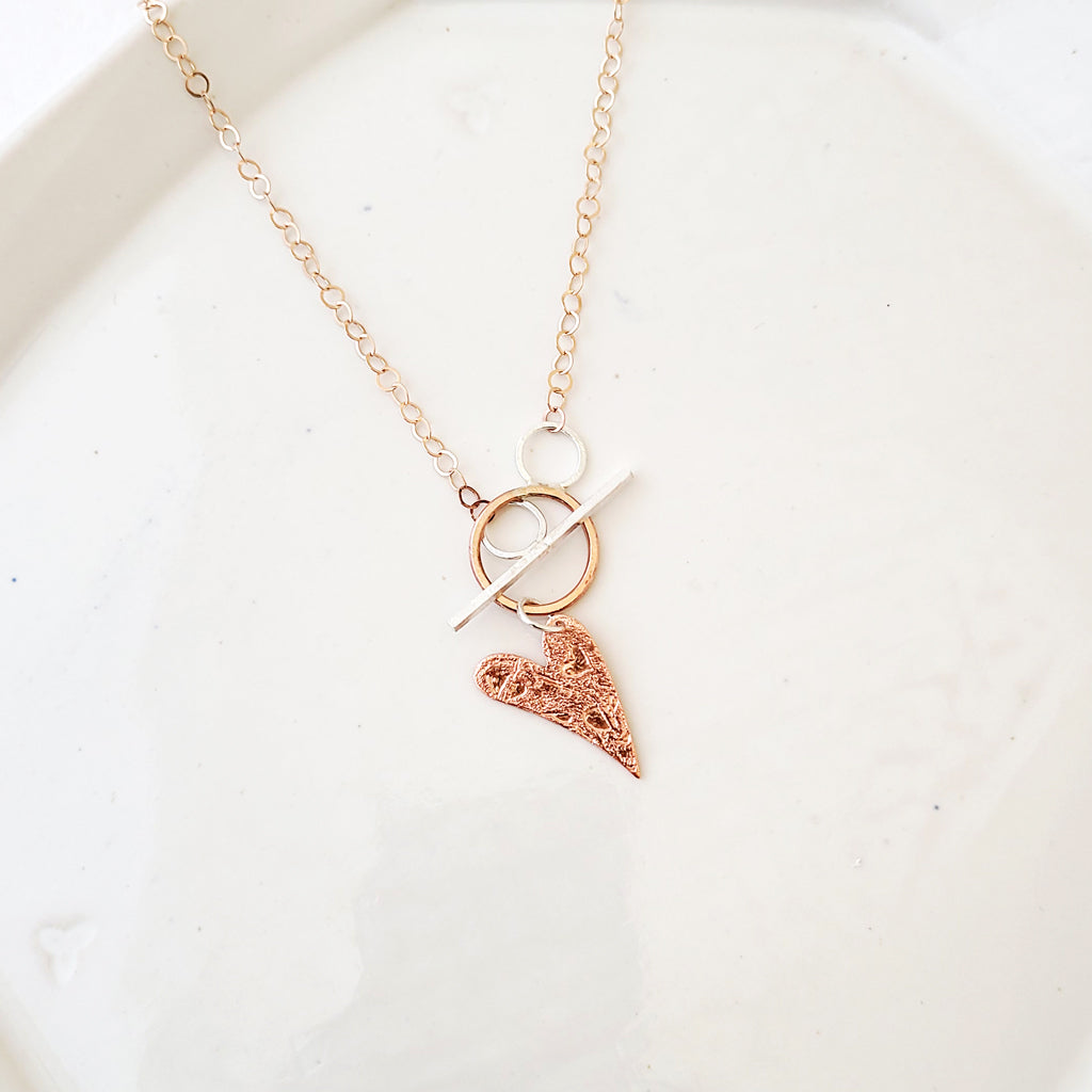 Windswept Heart - One of a Kind Etched Copper Heart Necklace