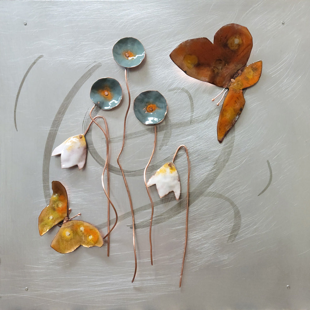 Wings Among the Wildflowers I - Mixed Metal Artwork