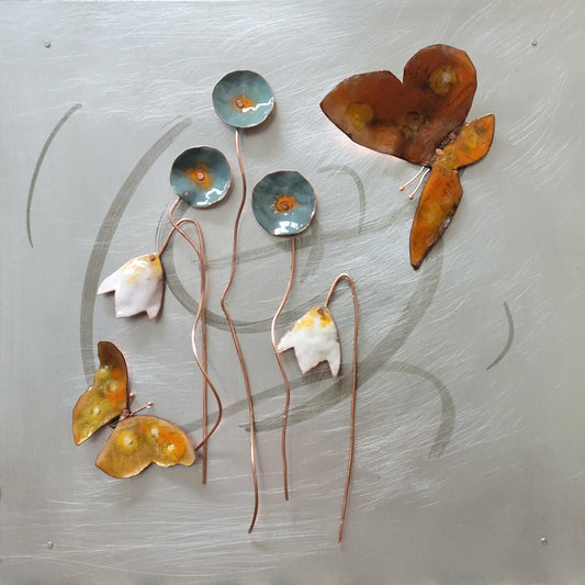 Wings Among the Wildflowers I - Mixed Metal Artwork