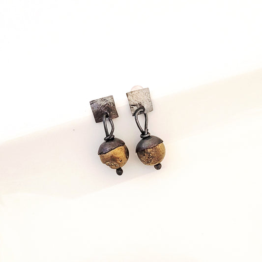 Winter Berries in Gold Druzy - Post Earrings - December Selection of the Month