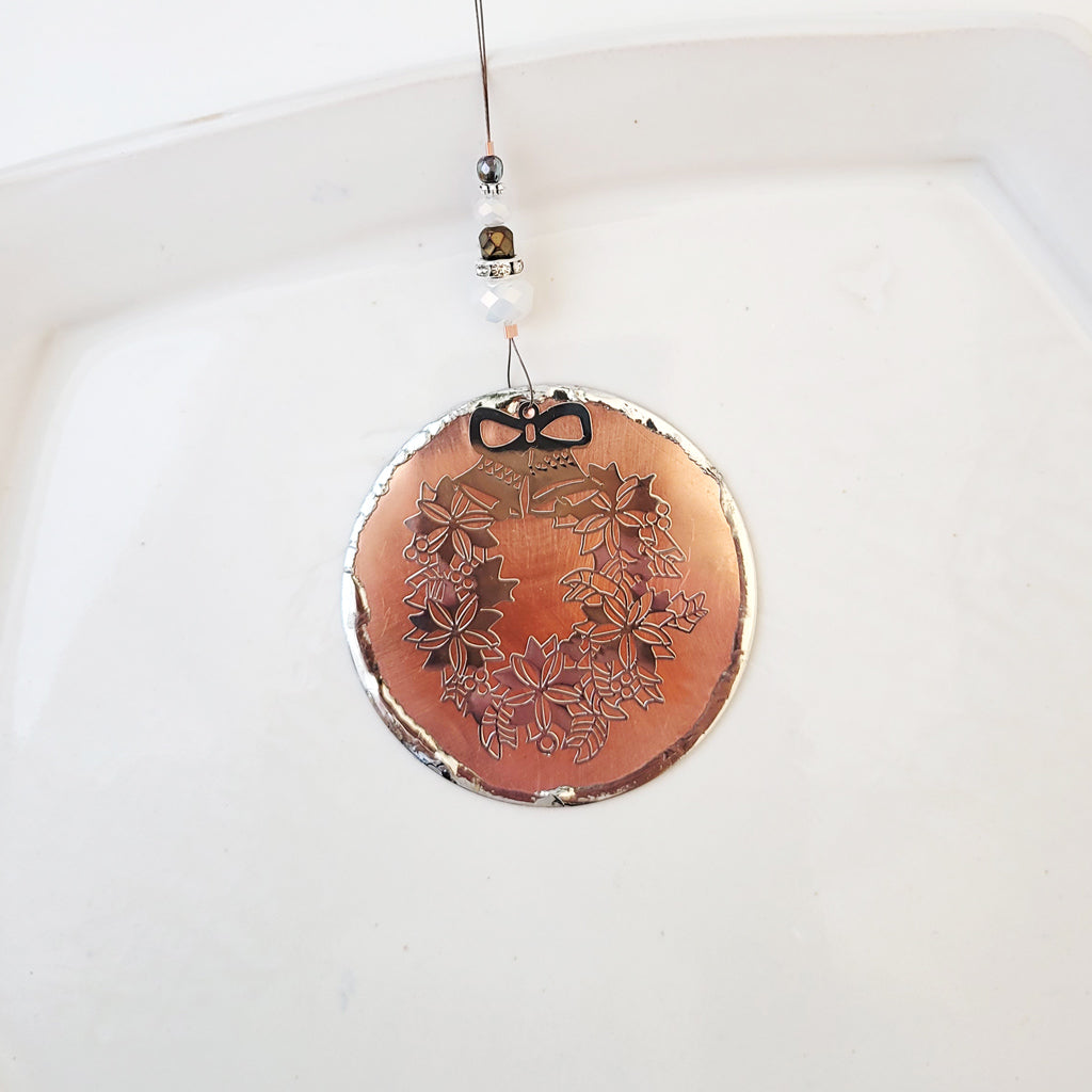 Winter Wreath Silhouette - Copper Holiday Ornament