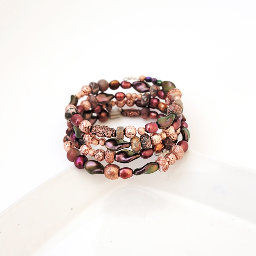 Wrap Arounds in Plums and Copper - Bracelet