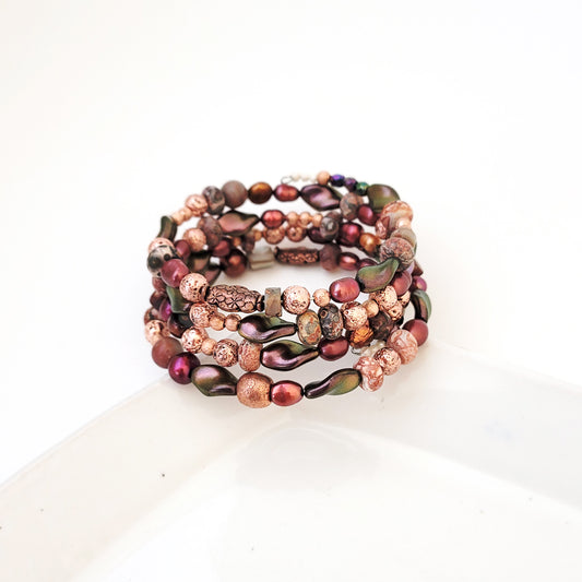 Wrap Arounds in Plums and Copper - Bracelet