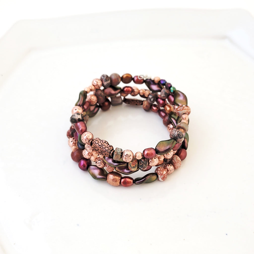 Wrap Arounds in Plums and Copper - Bracelet