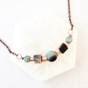 Copper Rolls with Amazonite and Shell Agates - Necklace