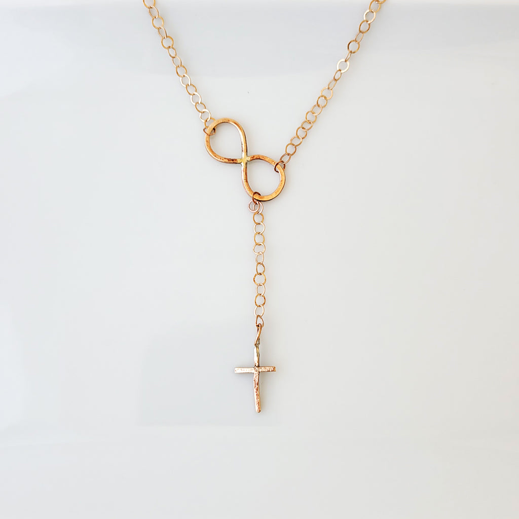 Bronze infinity and cross necklace