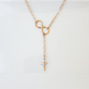 Bronze infinity and cross necklace