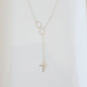 Sterling silver infinity and cross necklace