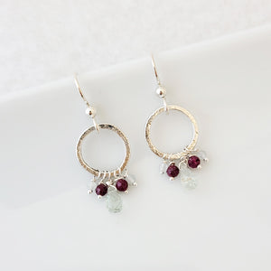 Sterling silver circle earring with mini varied gemstones.