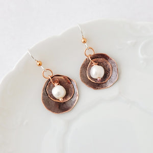 Patina and Pearls in Circle - Earrings