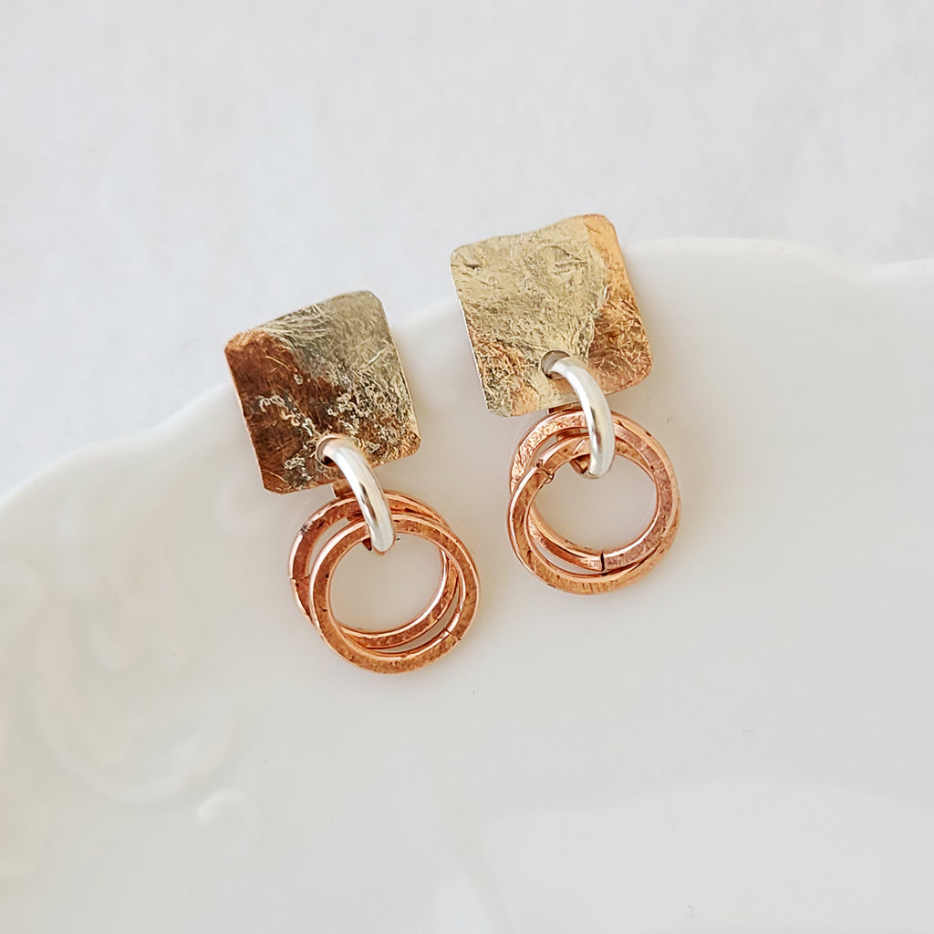 Petite Sterling Overlay with Double Copper - Post Earrings