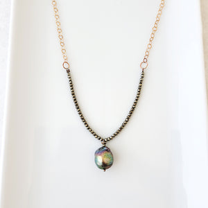 Pyrite and mother of pearl necklace