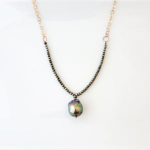 Pyrite and mother of pearl necklace