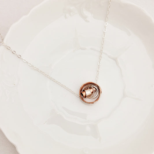 Silver Rolls in Copper Circle - Necklace