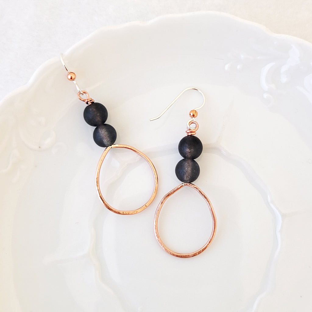 Stone Stack on Copper Drop II - Earrings