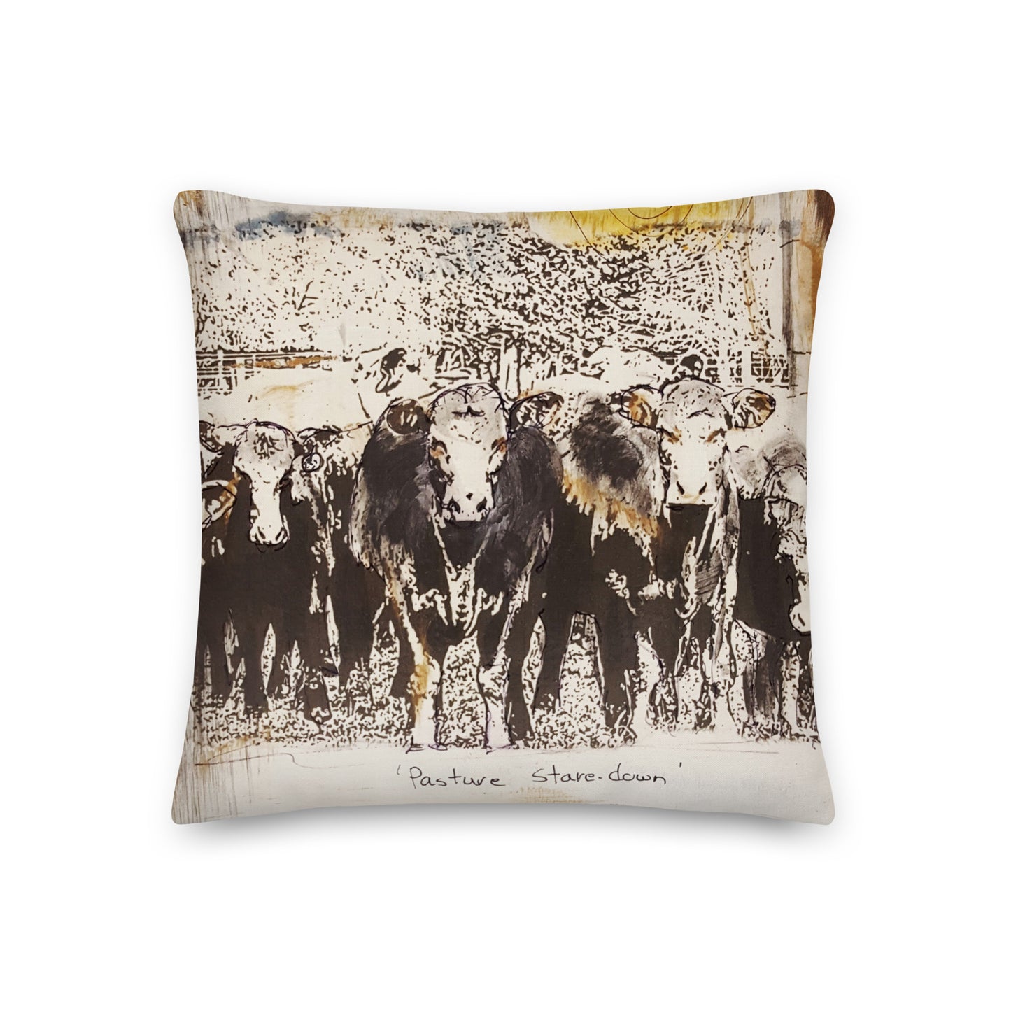 Throw pillow featuring cattle, cows, farm life and ranch life in a pasture.
